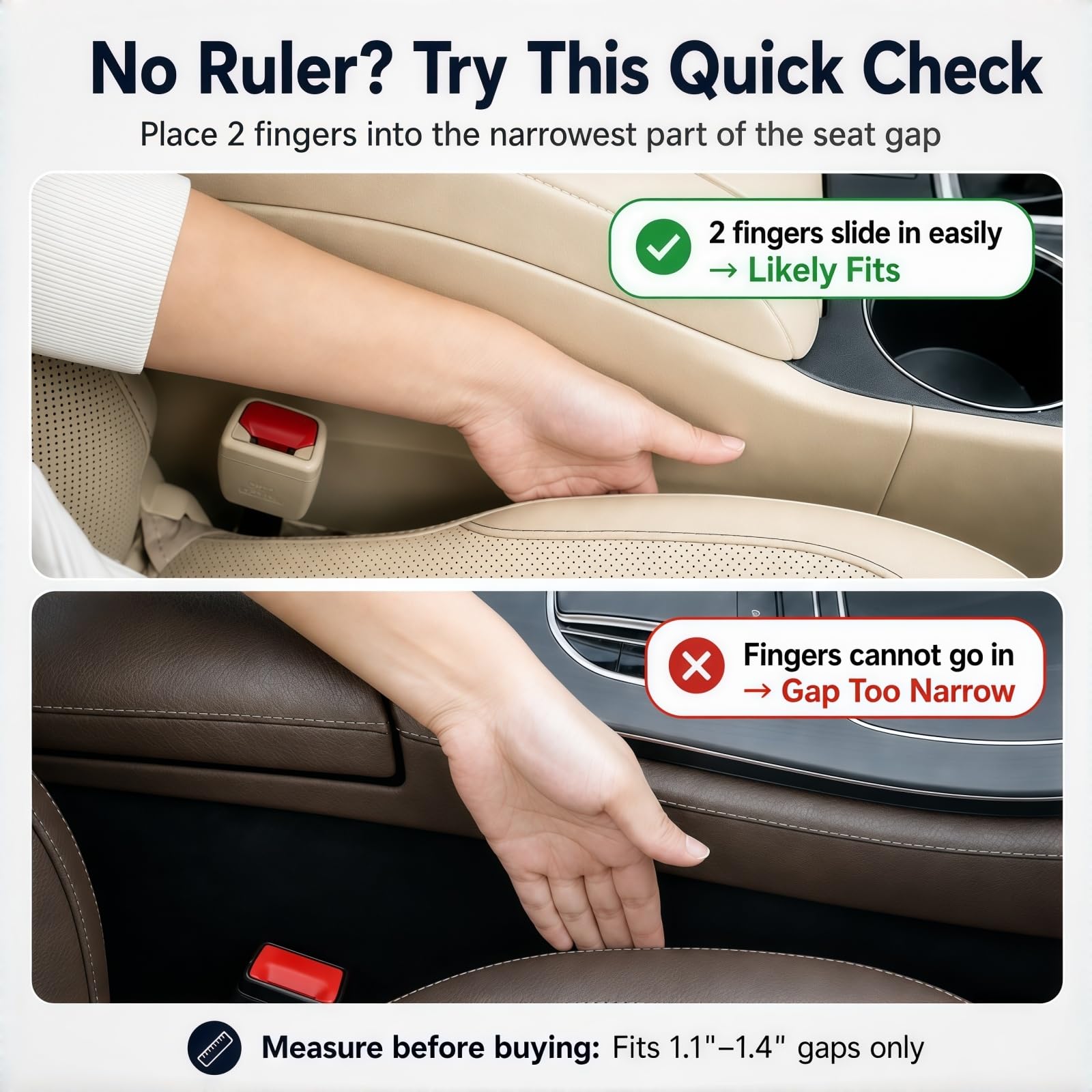 EnzeroTools beside ruler showing 1.1–1.4 inch fit for correct size confirmation benefit