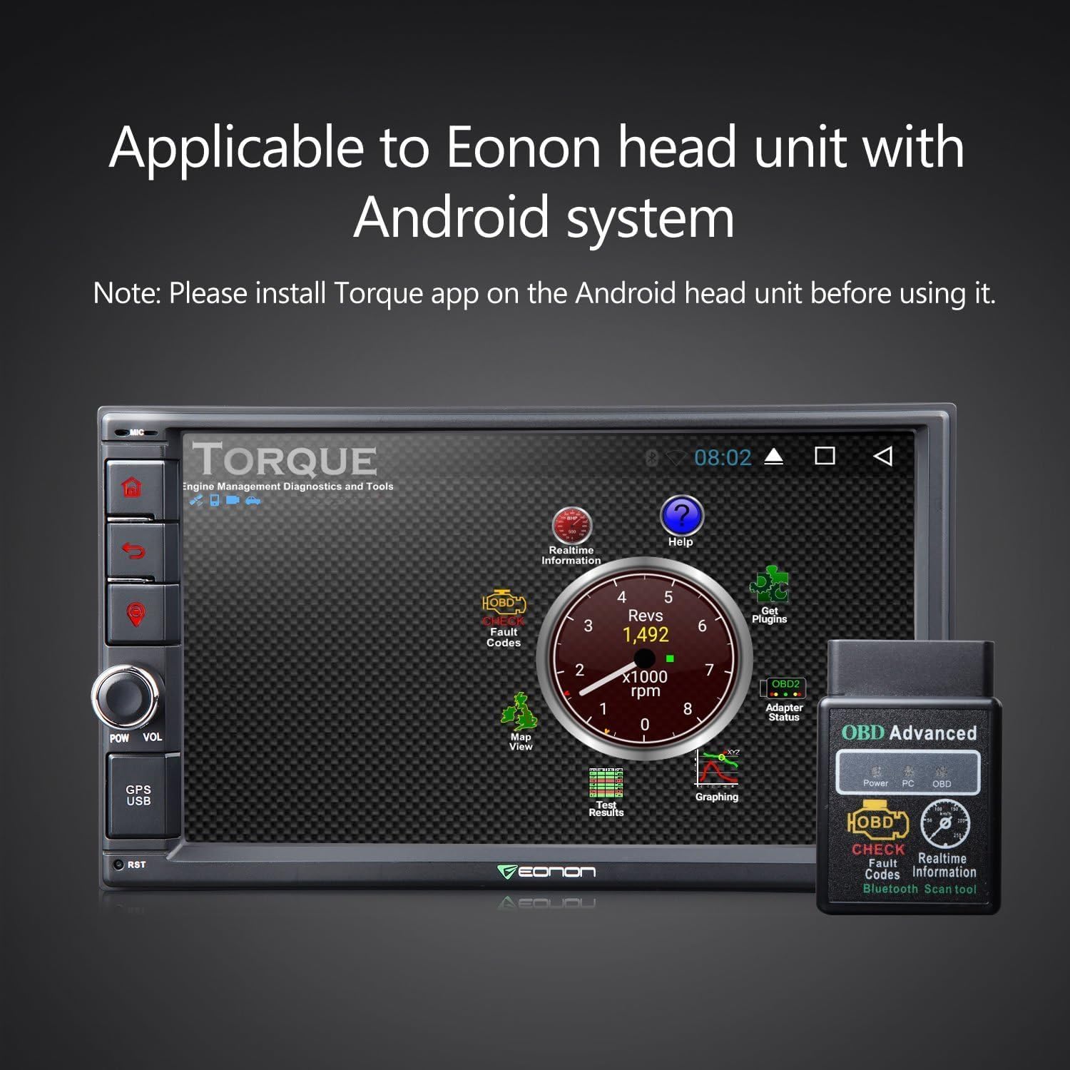 Eonon V0056 connected to an Android head unit demonstrating compatibility