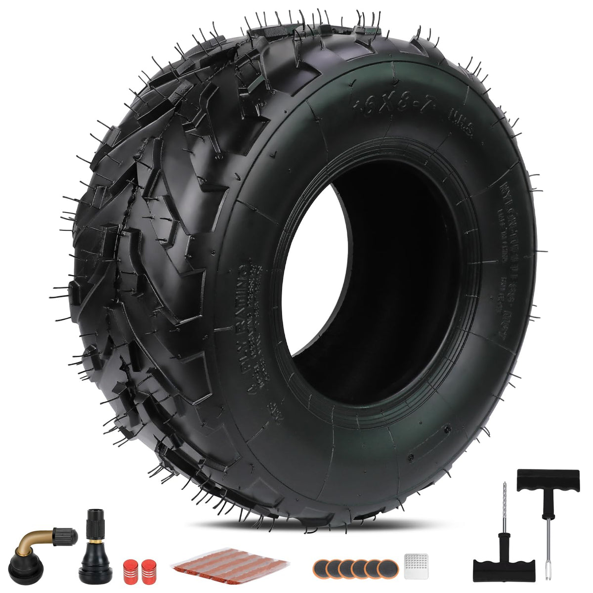 EOPOAYI 16x8-7 ATV tire sideview showing rugged all-terrain capability for varied trails