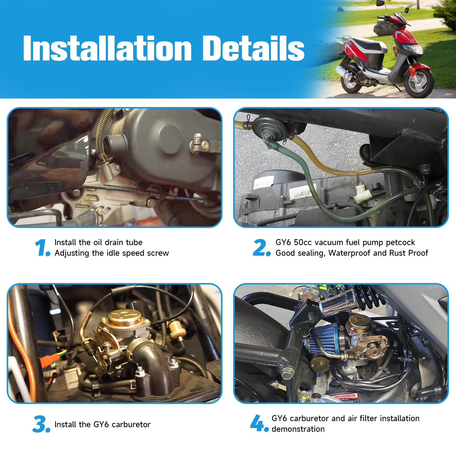 EOPOAYI GY6 carburetor air-filter compatibility supports clean air intake