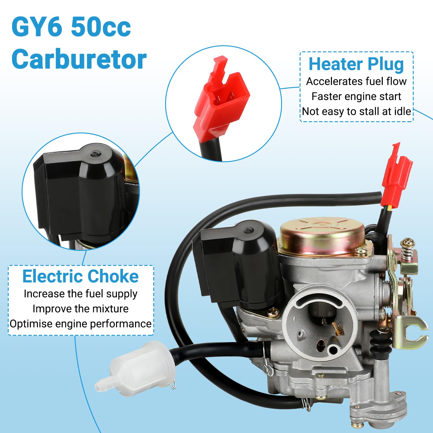 EOPOAYI GY6 carburetor spring clamps for tight mounting.