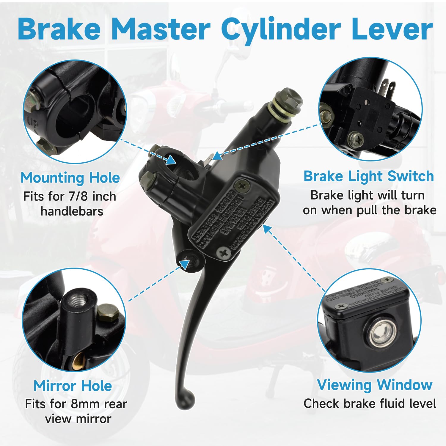 EOPOAYI GY6 front brake master cylinder lever close-up view