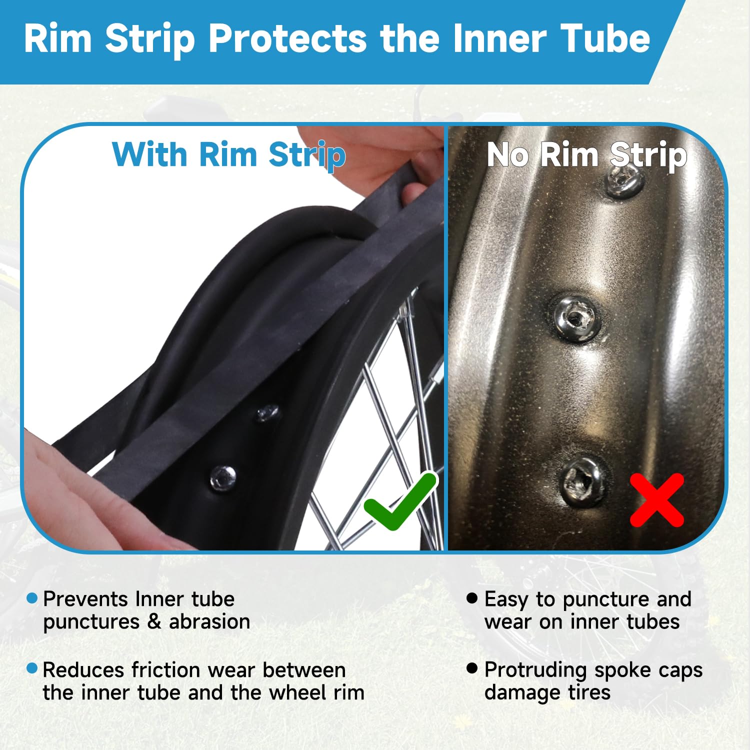 EOPOAYI rim strip guards inner tube from spoke edges
