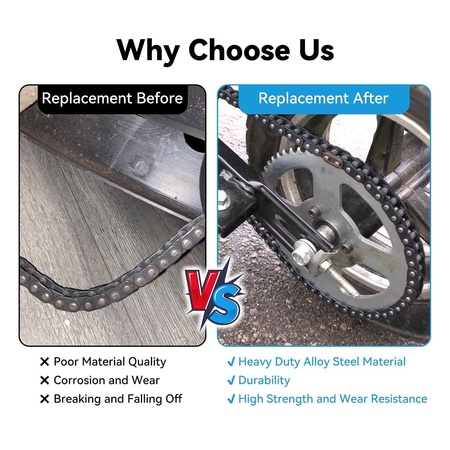 EOPOAYI T8F chain on a compact dirt bike demonstrates compatibility.