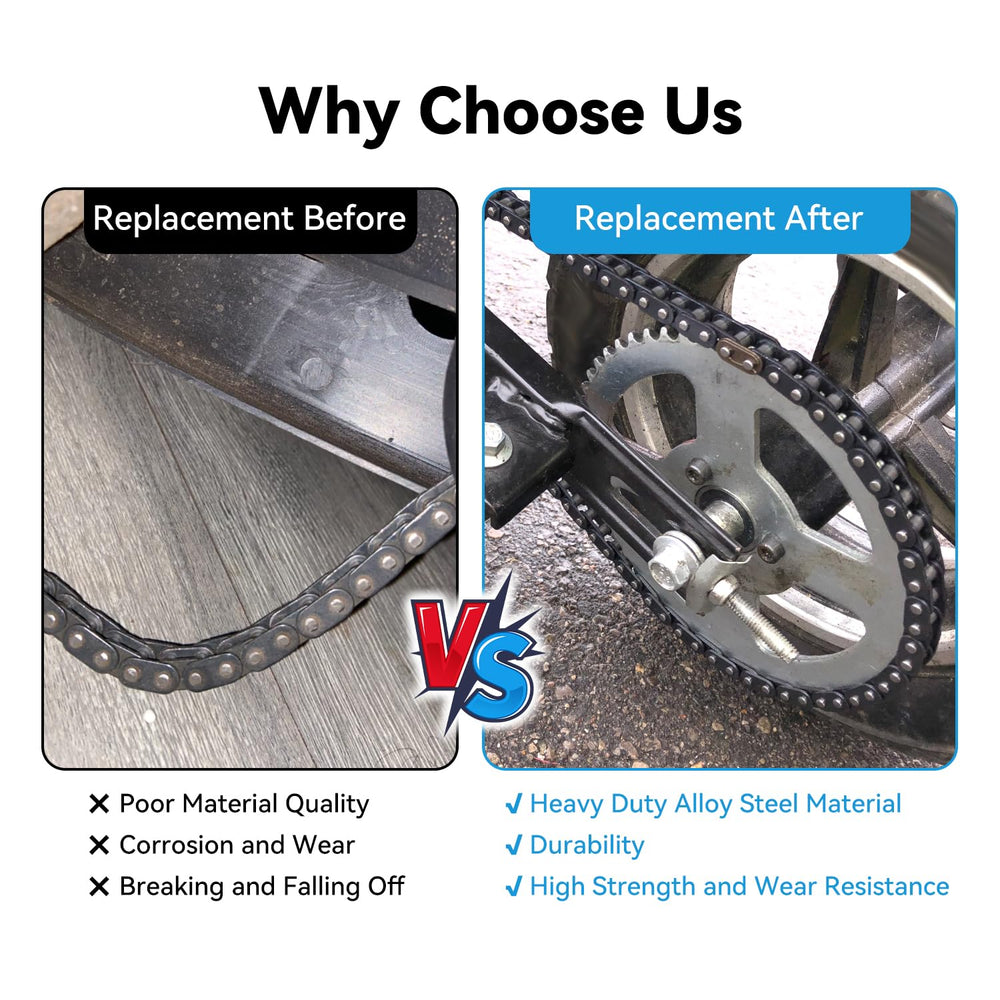 EOPOAYI T8F chain on a compact dirt bike demonstrates compatibility.