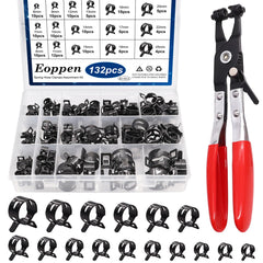 Eoppen 132Pcs spring hose clamps kit in a box, ideal for automotive fuel and air hoses.
