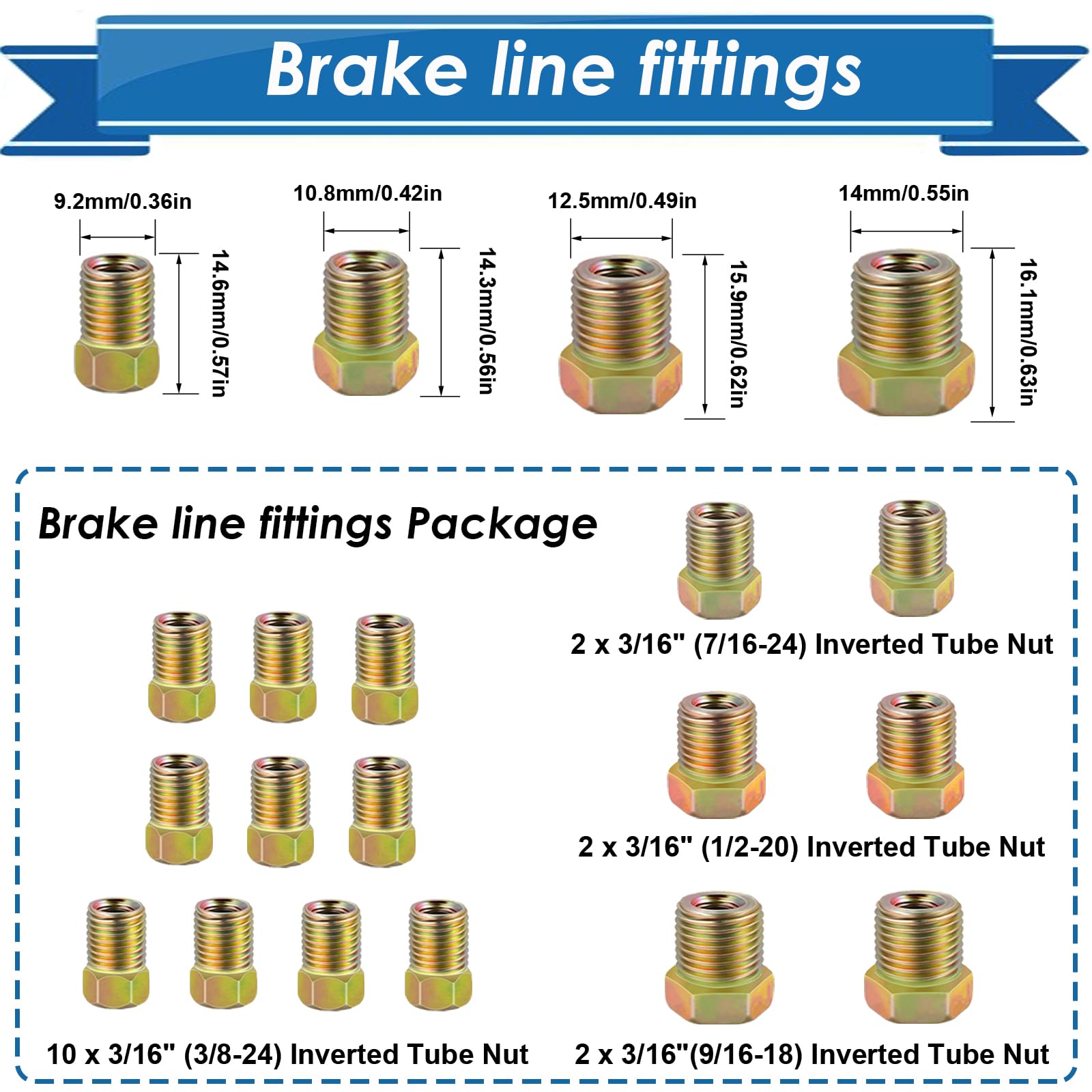 Eoppen 16 inverted nuts visualize secure connections for brake lines.