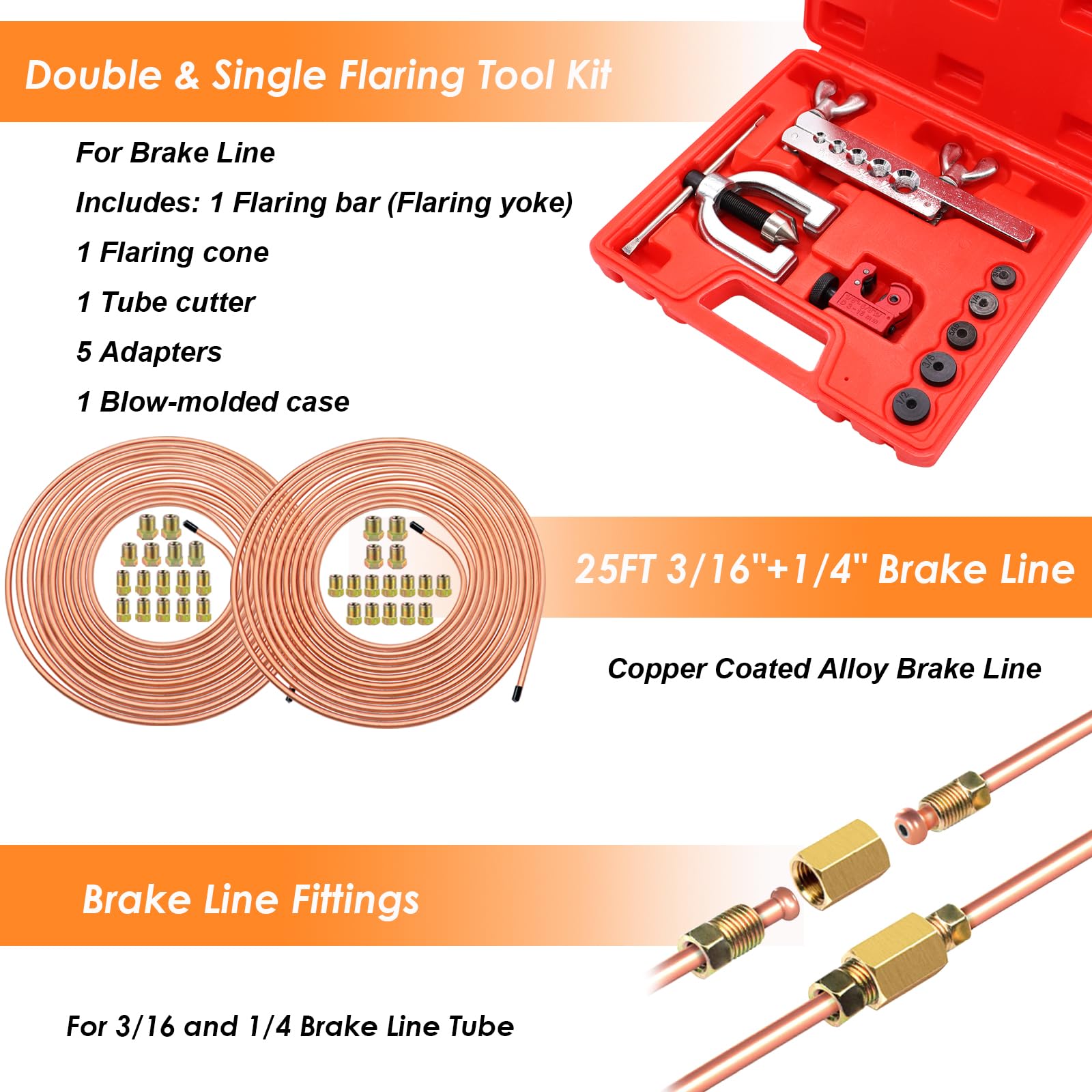 Eoppen brake line kit with 25 ft 1/4 inch tube for versatile installations.