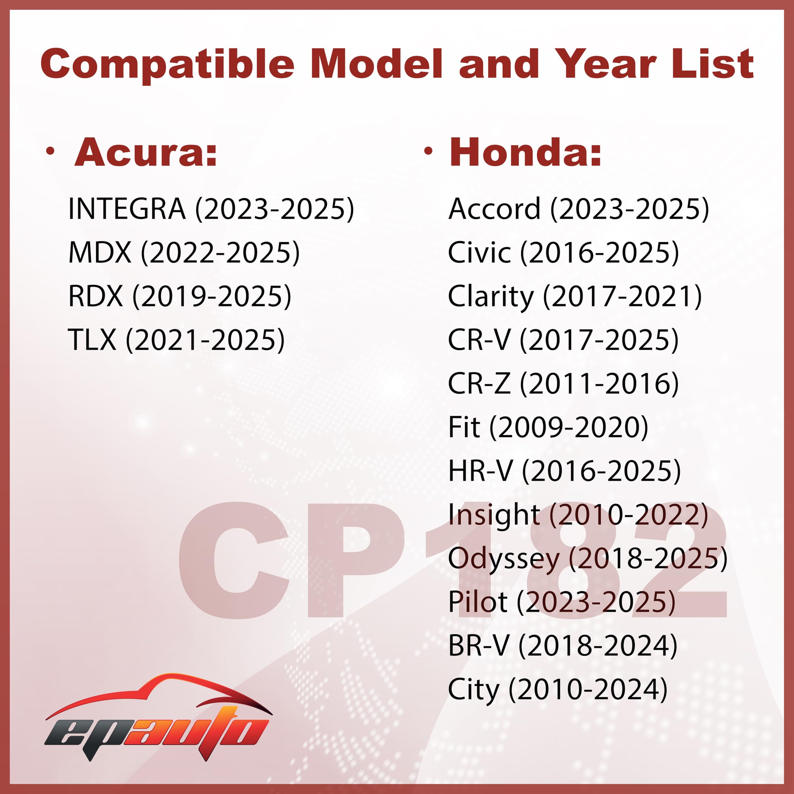 EPAuto CP182 cabin air filter for Honda Civic; reduces odors and improves airflow