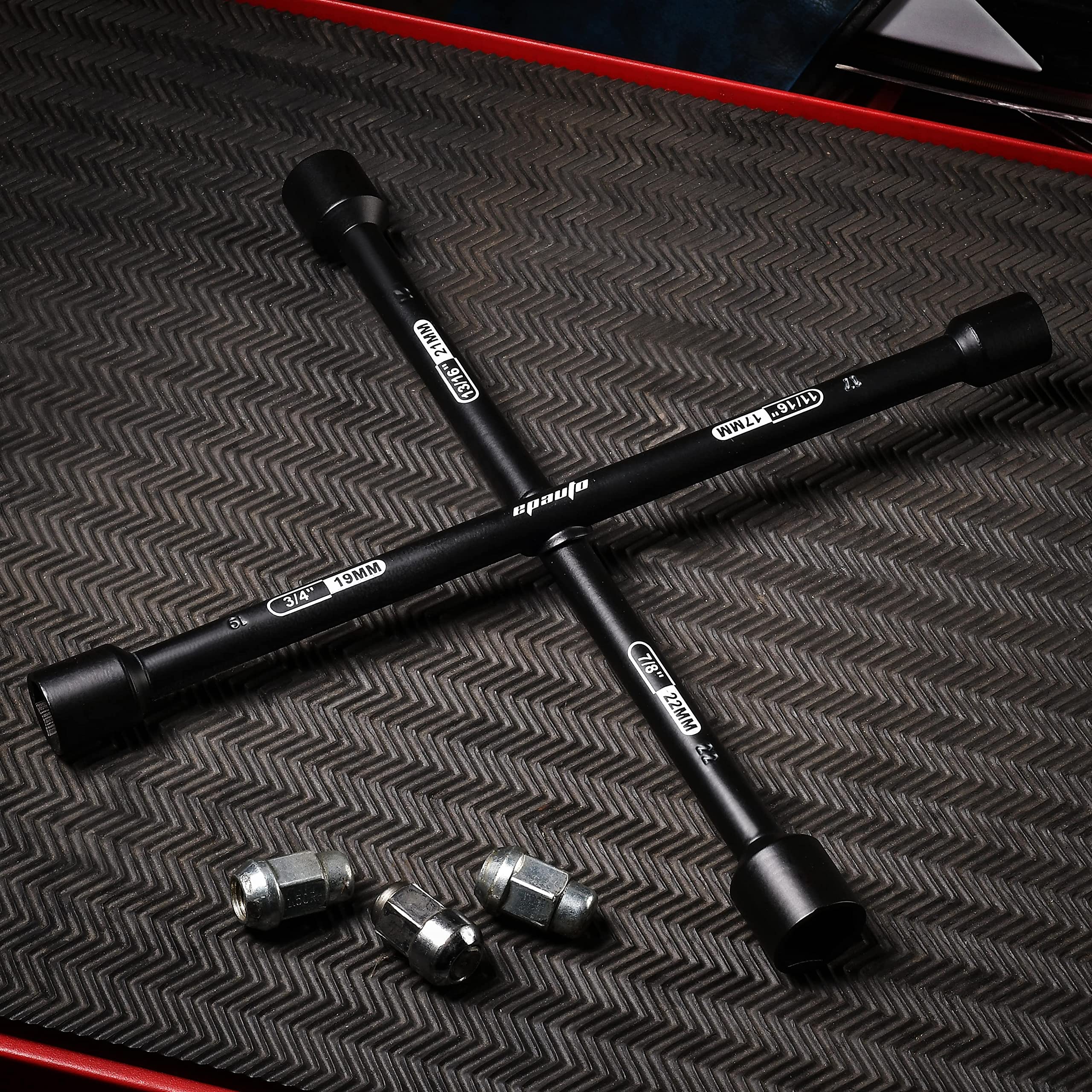 EPAuto four-way cross wrench closeup showing enhanced leverage.
