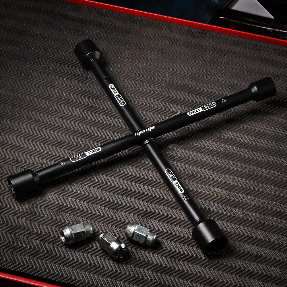 EPAuto four-way cross wrench closeup showing enhanced leverage.