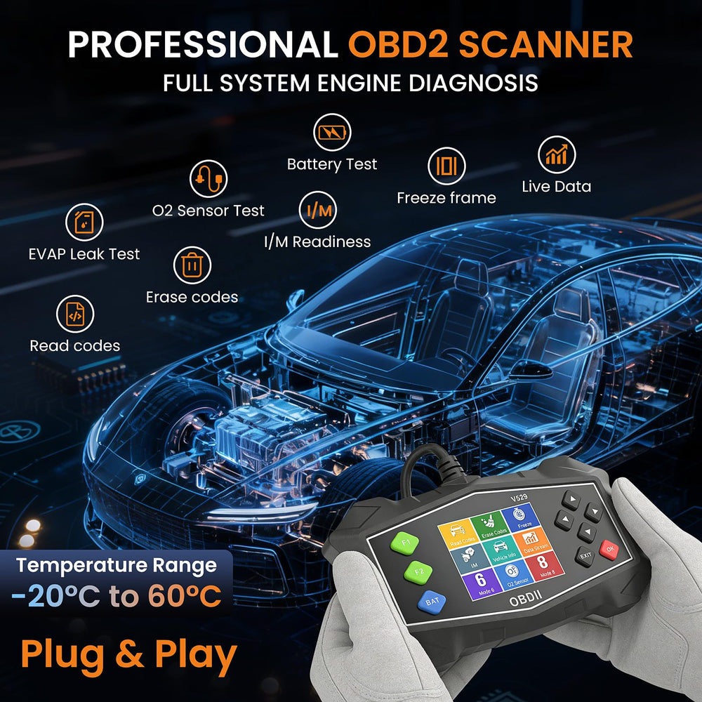 EPLCSE OBD2 scanner display with live data for real-time RPM and speed.