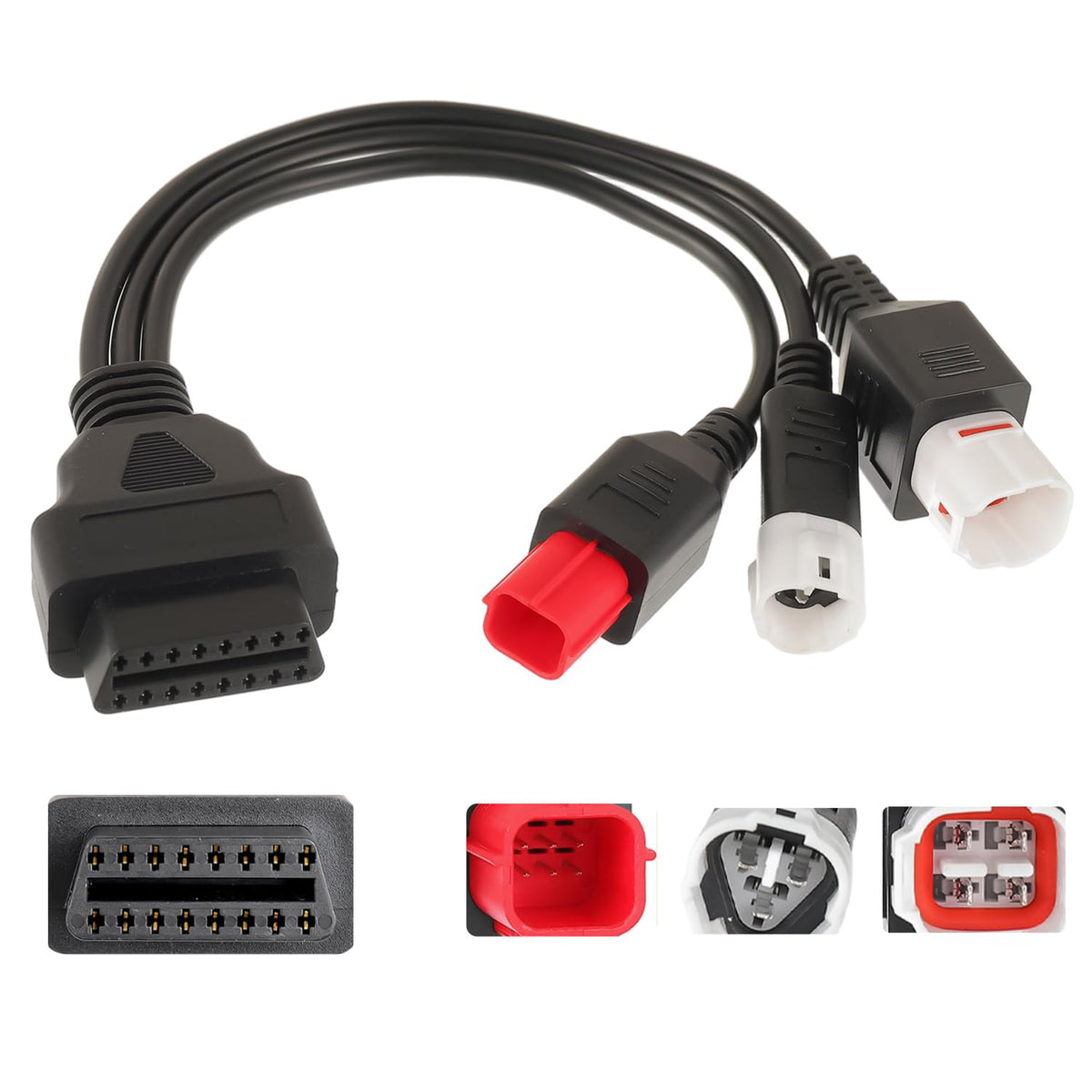 EPLZON 3-in-1 OBD2 cable with 16-pin to 3-pin connector for versatile motorcycle diagnostics.