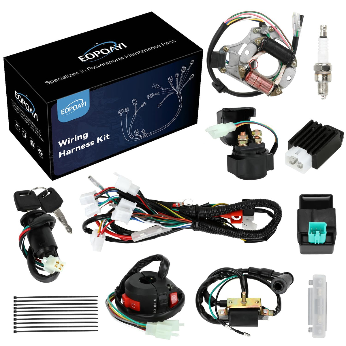 EOPOAYI wiring harness kit with connectors improves ATV electrical reliability.