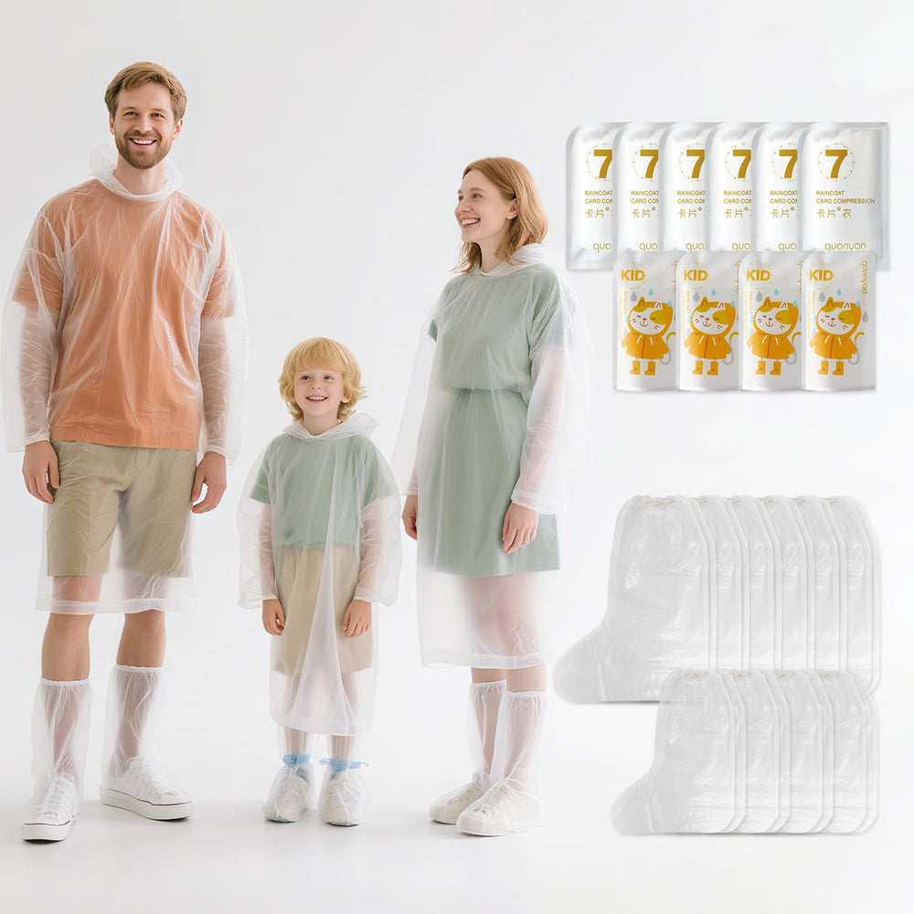 EQUNROY ponchos for adults and kids in a family-pack keeping you dry outdoors