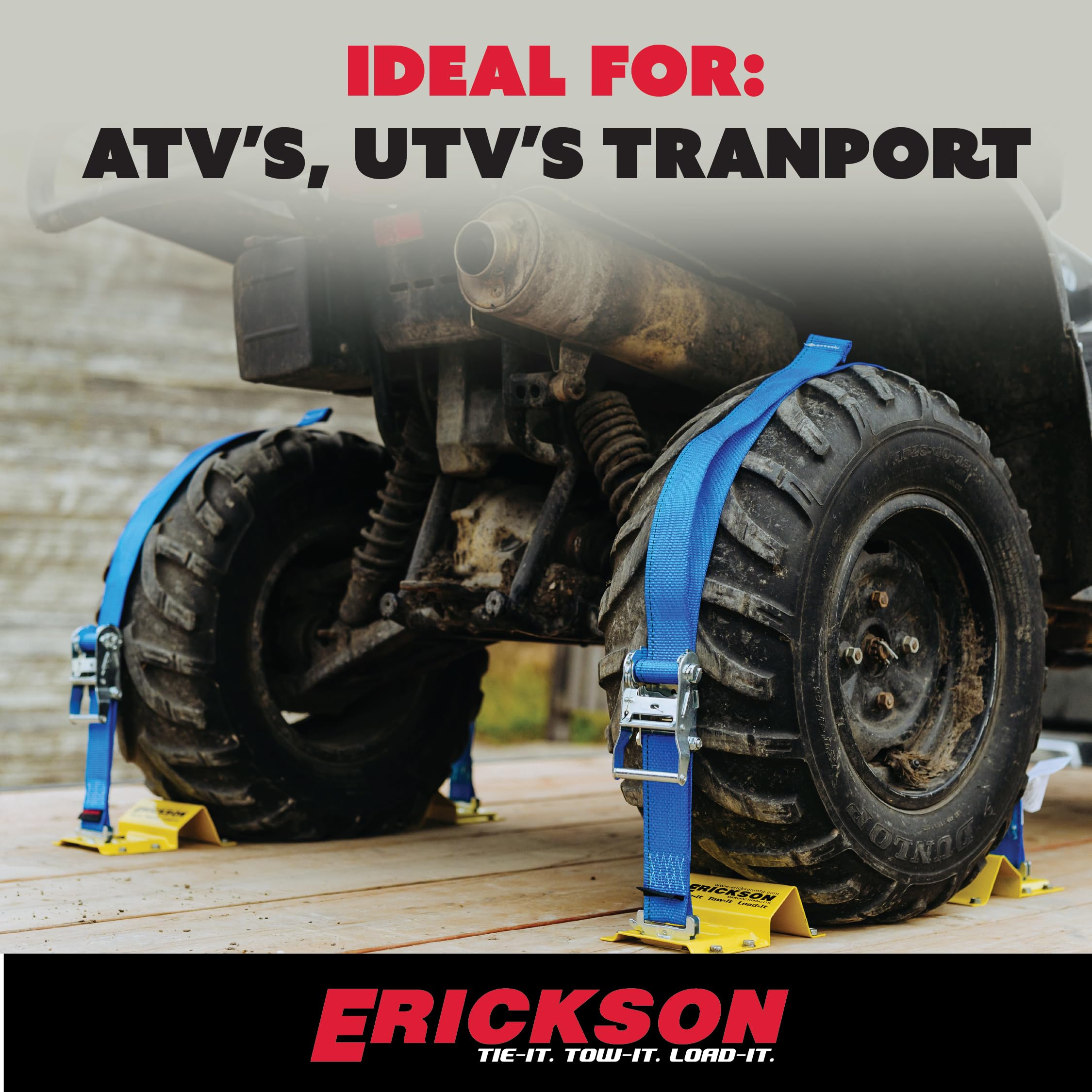 Erickson wheel chocks hold 10–30 inch tires in place
