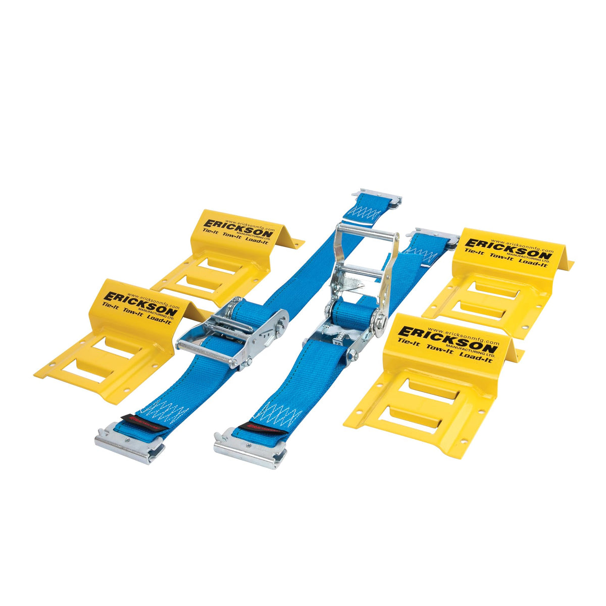 Erickson wheel chock tie-down kit with over-the-wheel straps securing an ATV