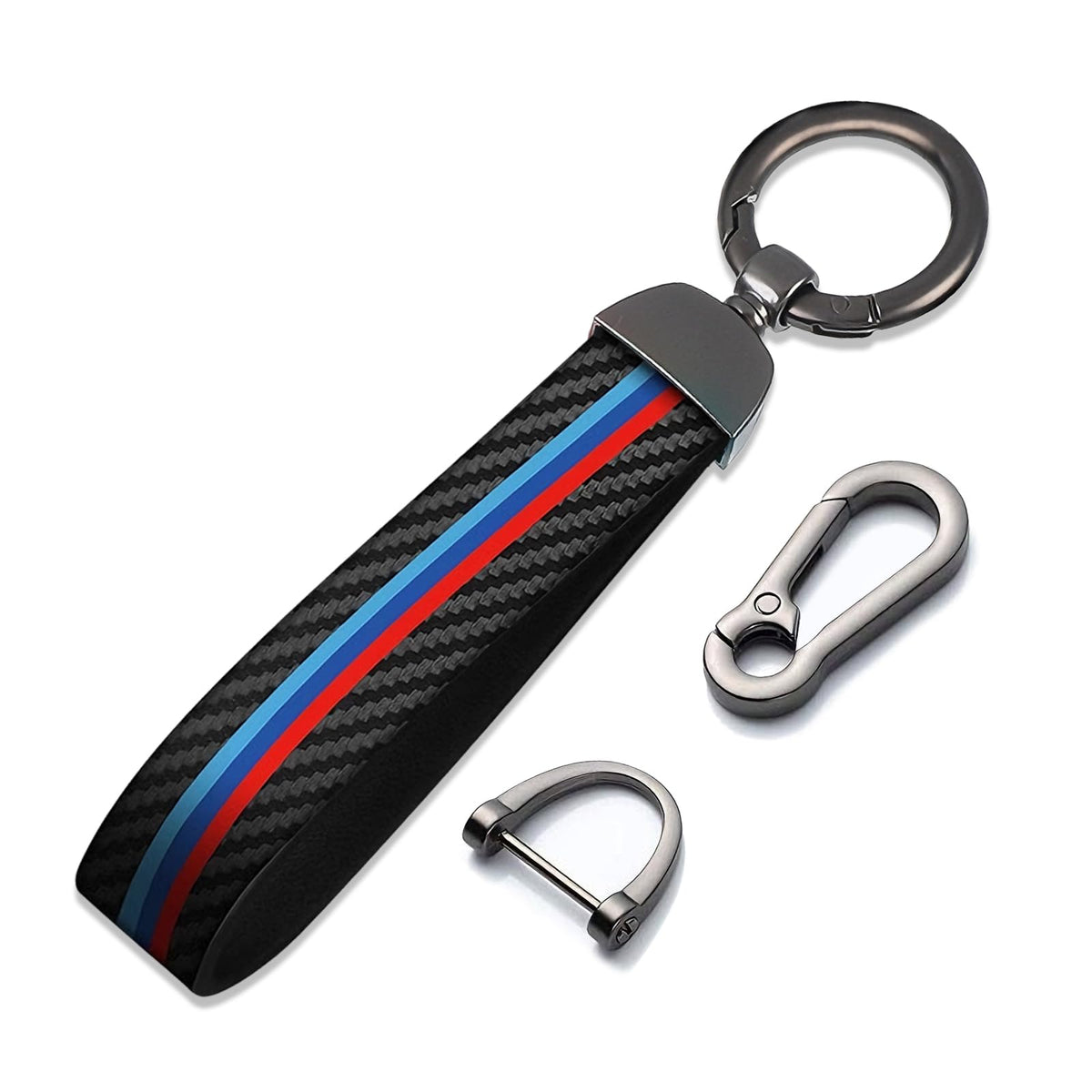 Erivis BMW keychain with three-color stripe leather for stylish key organization