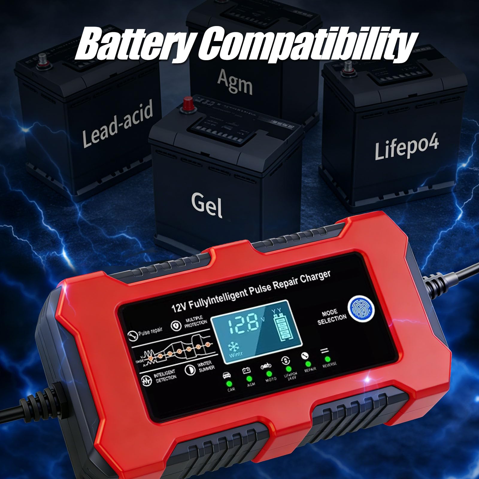ERKUOMR desulfator with intelligent pulse repair to maintain battery health.
