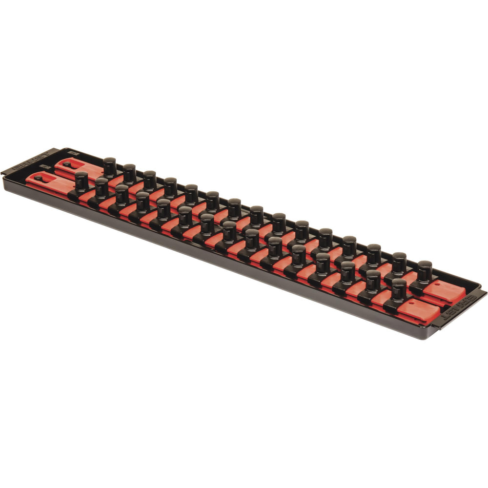 Ernst Manufacturing 18-inch Socket Boss tray in red, ideal for organized SAE sockets.