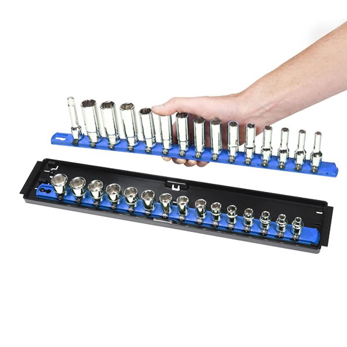 18-inch universal rails loaded with sockets maximize workspace efficiency.