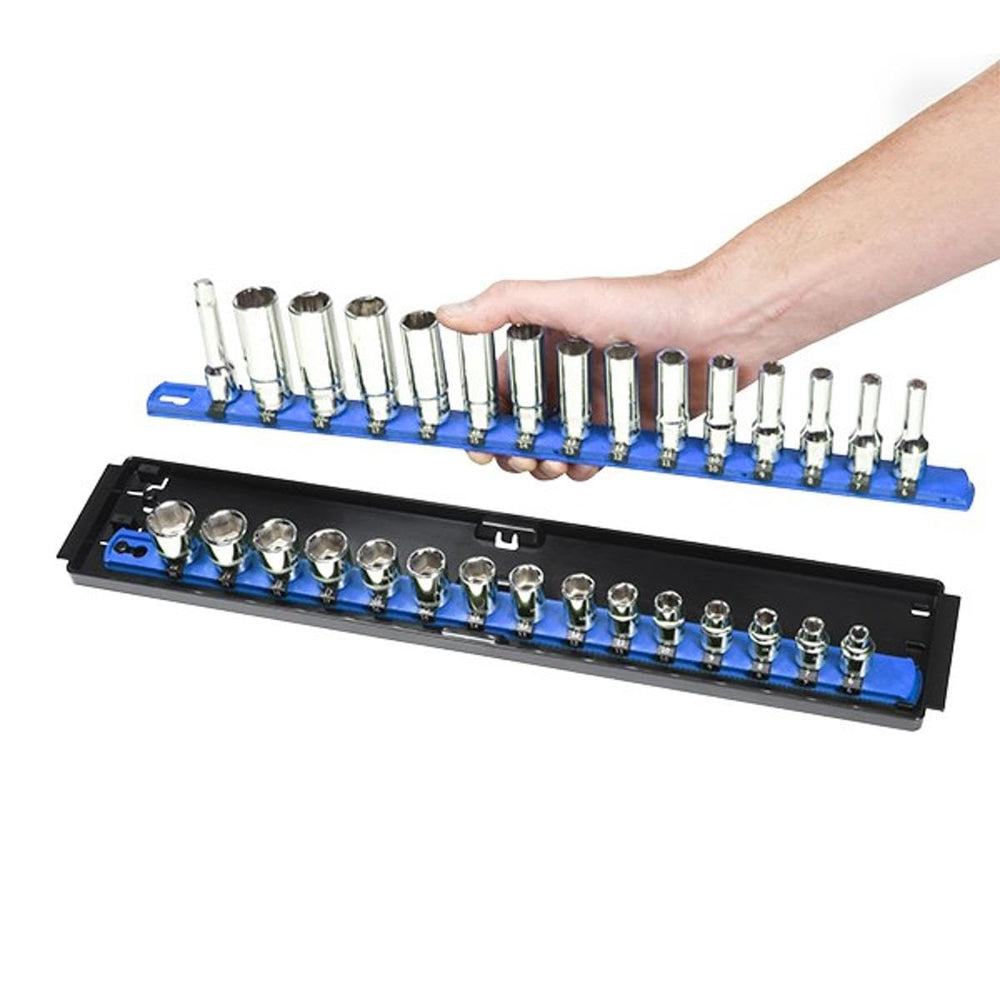 18-inch universal rails loaded with sockets maximize workspace efficiency.