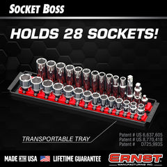 Ernst Mfg Red 13inch Socket Rail enables color-coded storage for SAE vs Metric.