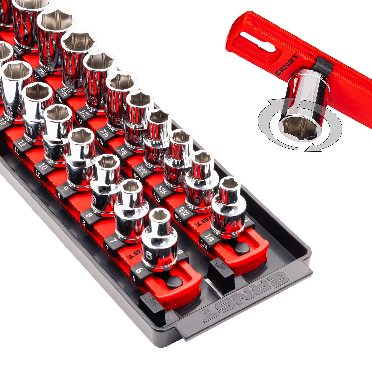 Ernst Mfg Socket Boss Tray keeps sockets neatly organized for quick access.