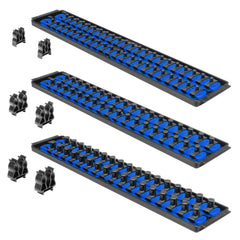 Ernst Socket Boss Combo 3-Pack blue rails organized for efficient drawer storage.