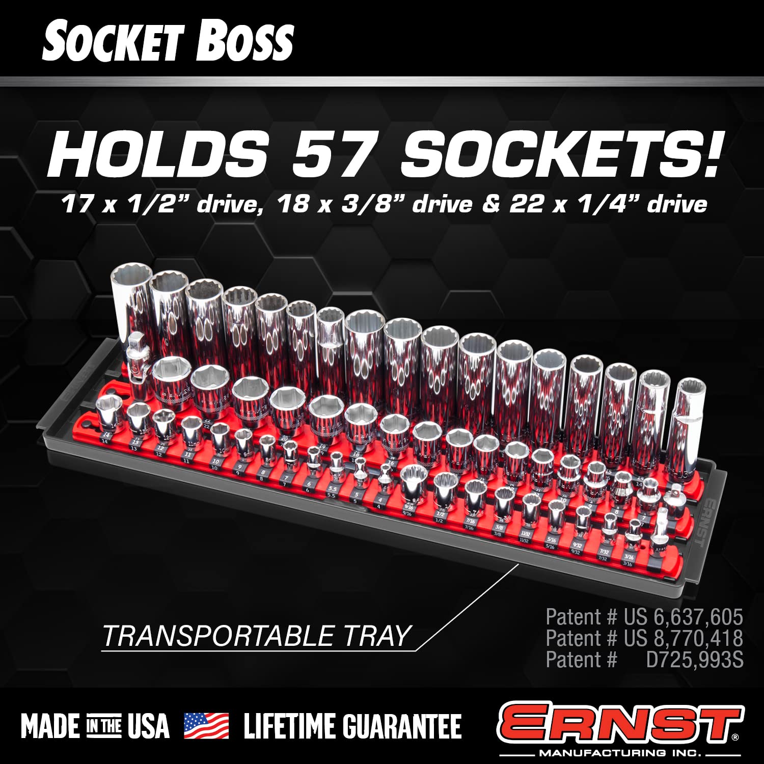 Close-up of Ernst Socket Boss Twist-Lock clips securing sockets during transport