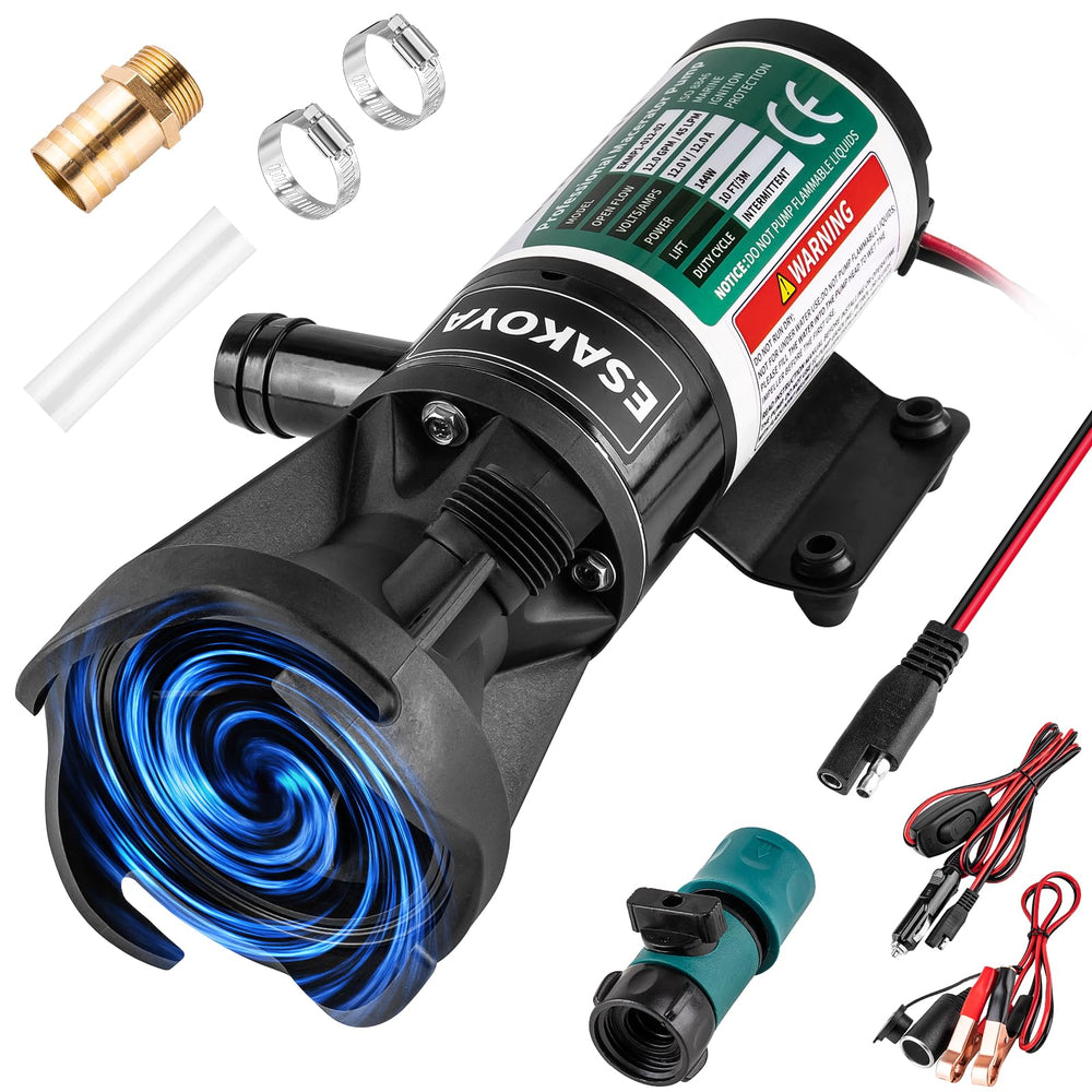 Esakoya 12V RV Macerator Pump with quick-release discharge enables fast waste release.