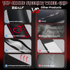 ESALFAUTO leather grip close-up highlights premium softness for daily driving.