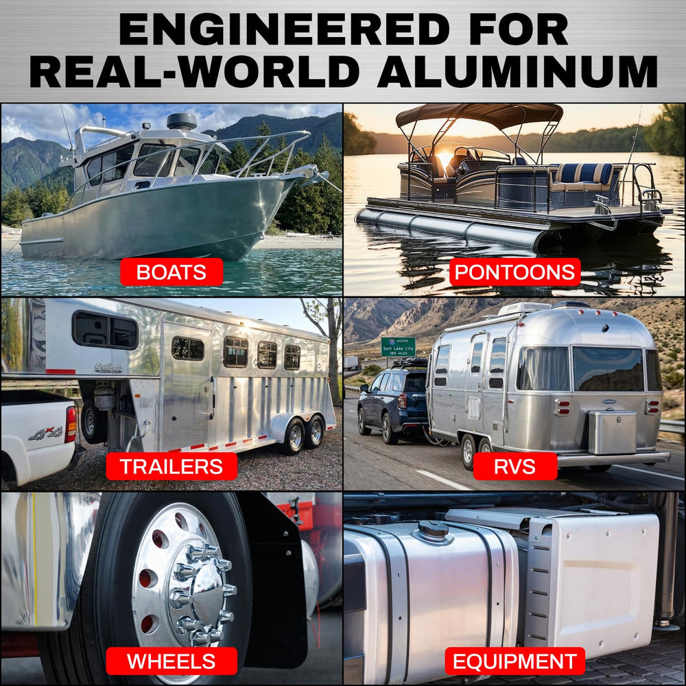 Escentile Concentrated Aluminum Brightener on aluminum wheels removes grime and oxidation.