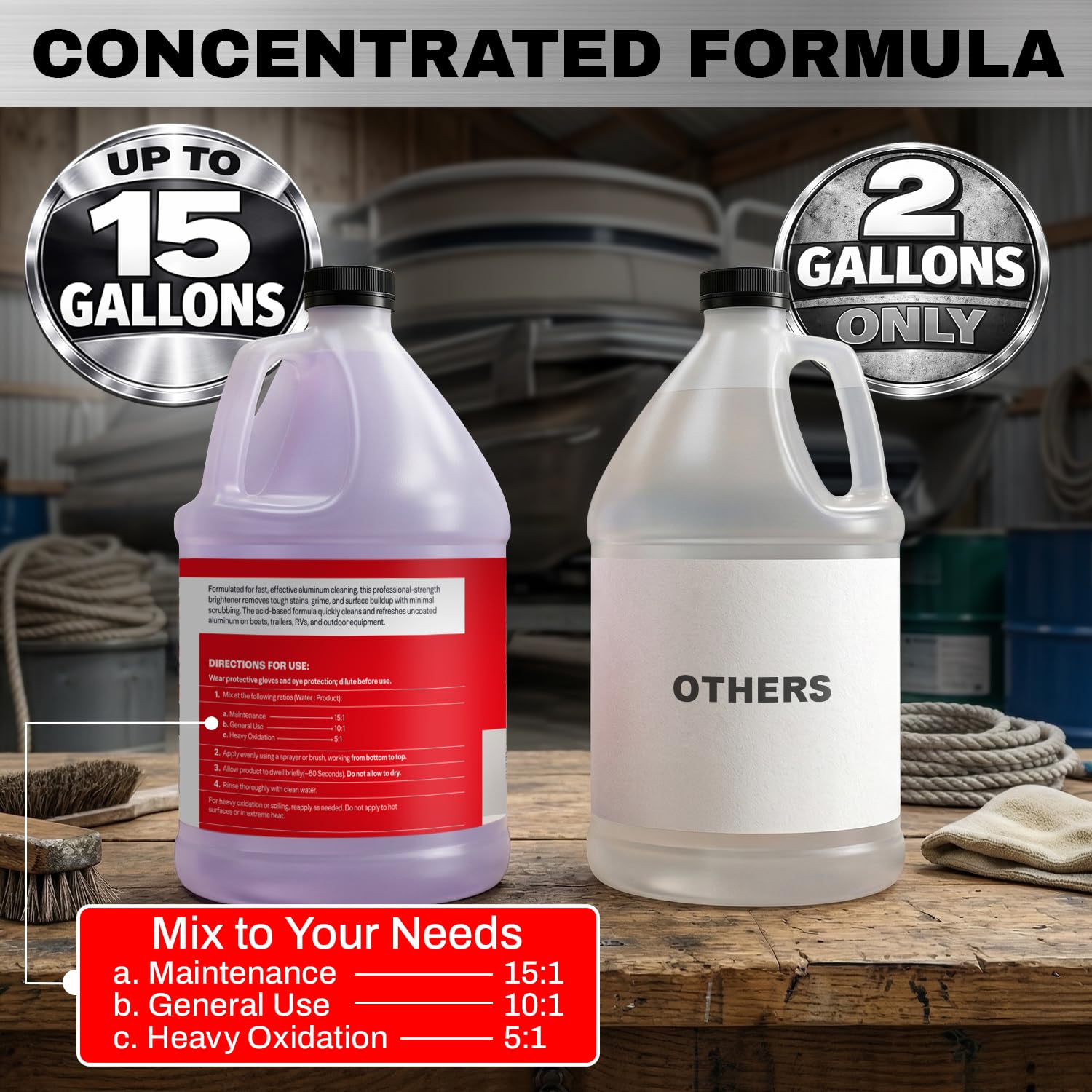 Escentile Concentrated Aluminum Brightener cleaning trailer surfaces brightening metal and reducing dull patches.