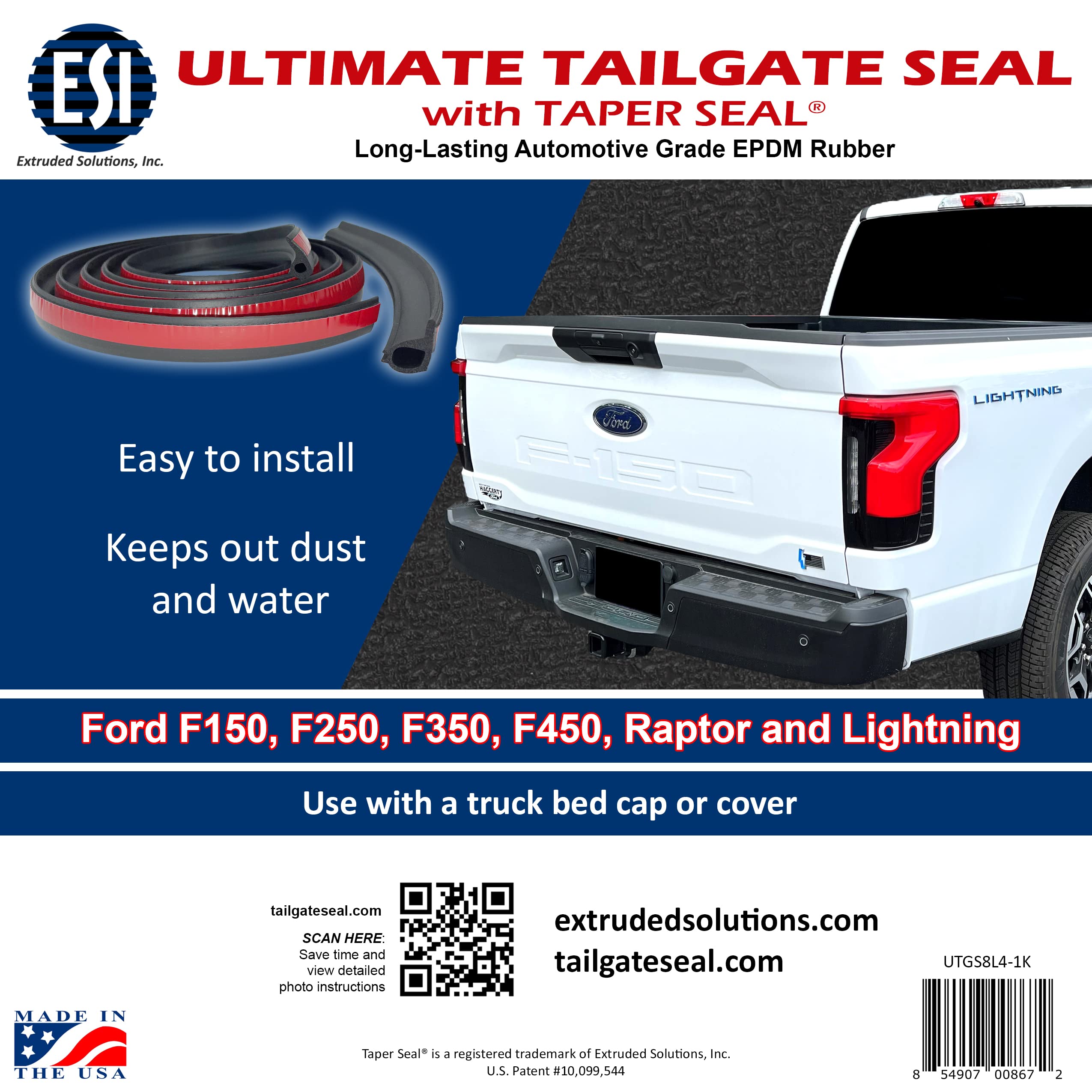 ESI Ultimate Tailgate Seal Ford F-350 side-seal closeup highlights adhesive hold