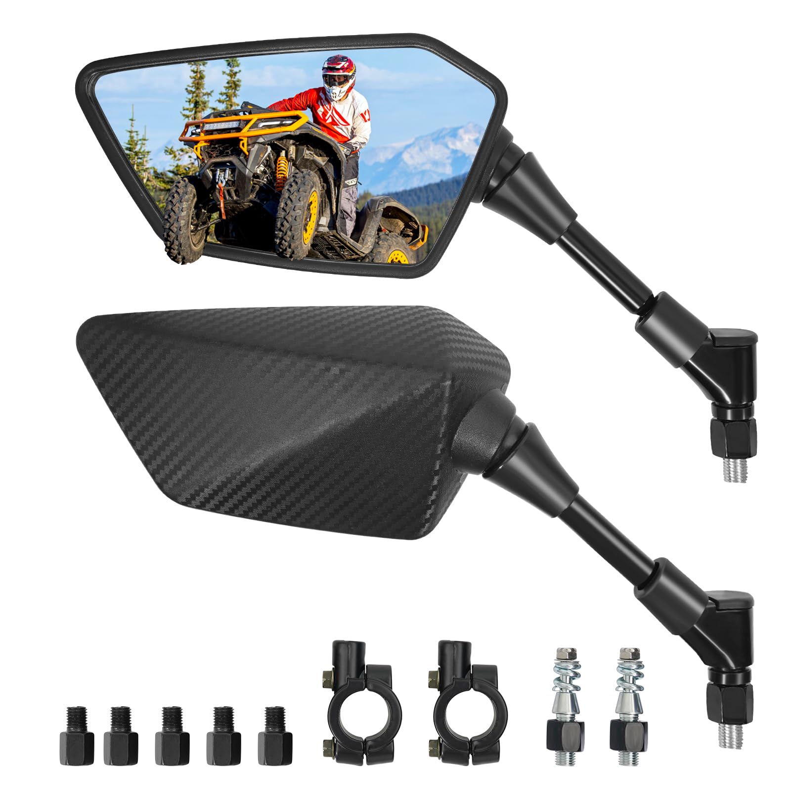 Esploratori ATV mirror side view improves situational awareness with wide field of view.