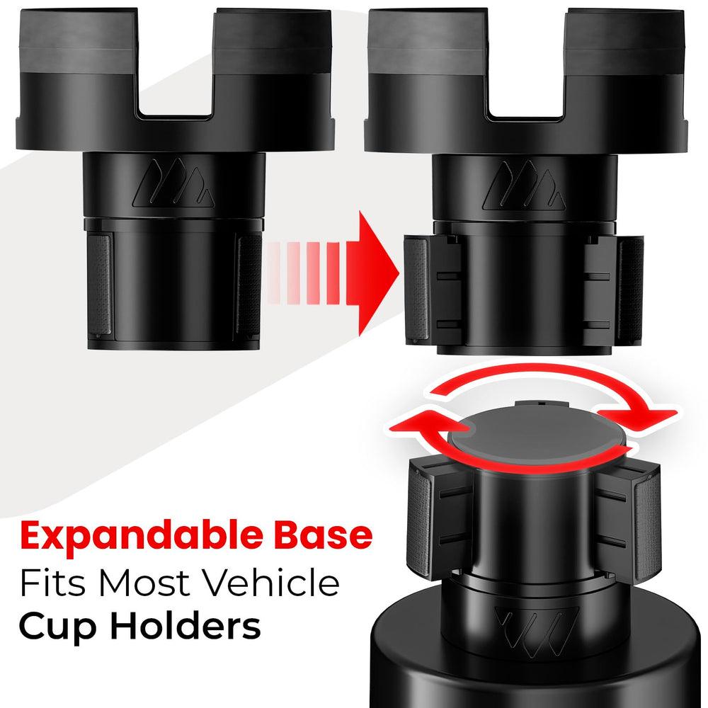 Expandable 3-ring base provides stable hold in various cupholders.