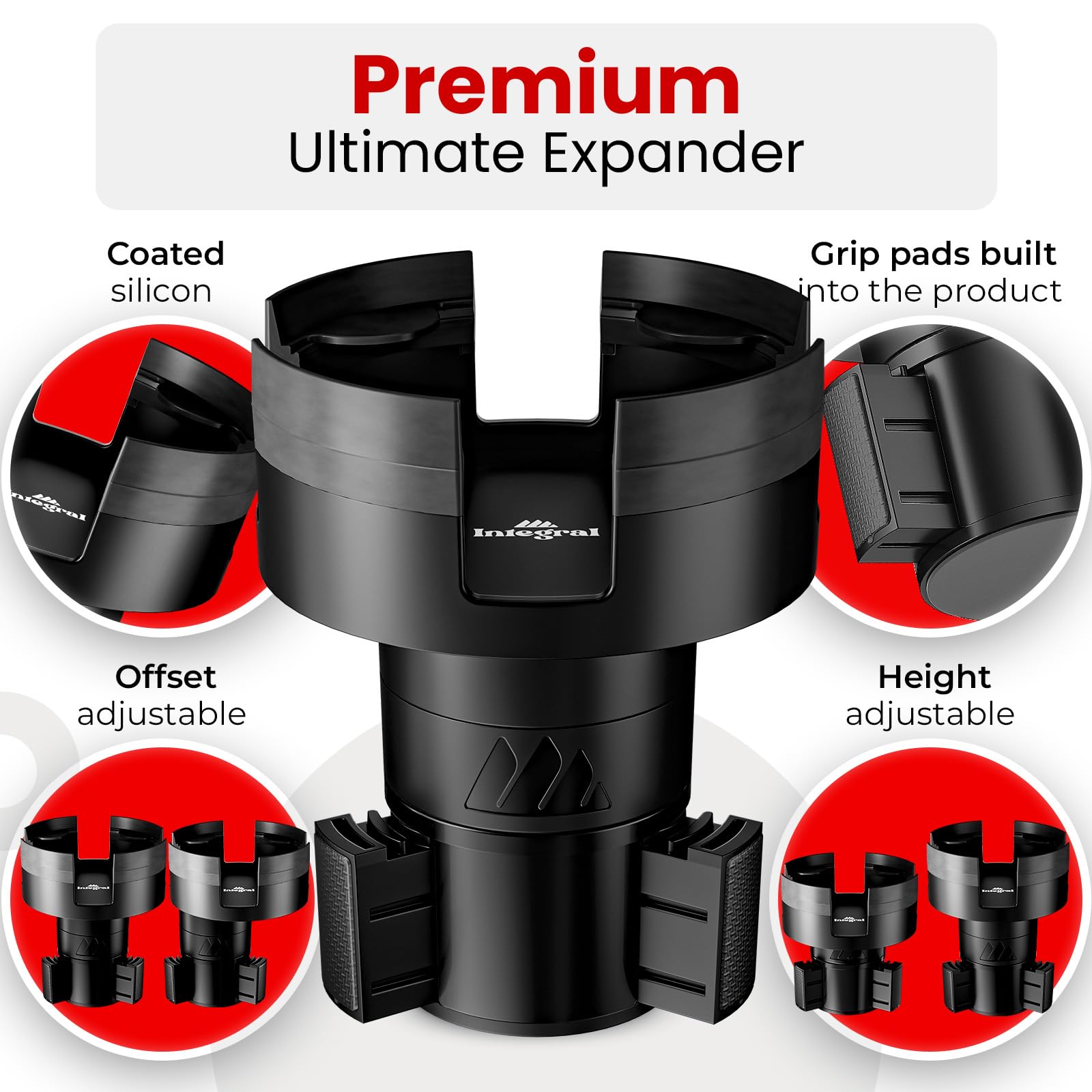 Four mug handle slots enable comfortable grip for you or passenger.