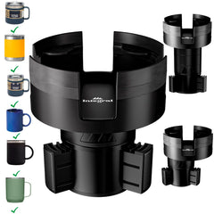 Essentially Engineered Integral Mug Integrator in car cupholder for secure travel with oversized mugs.
