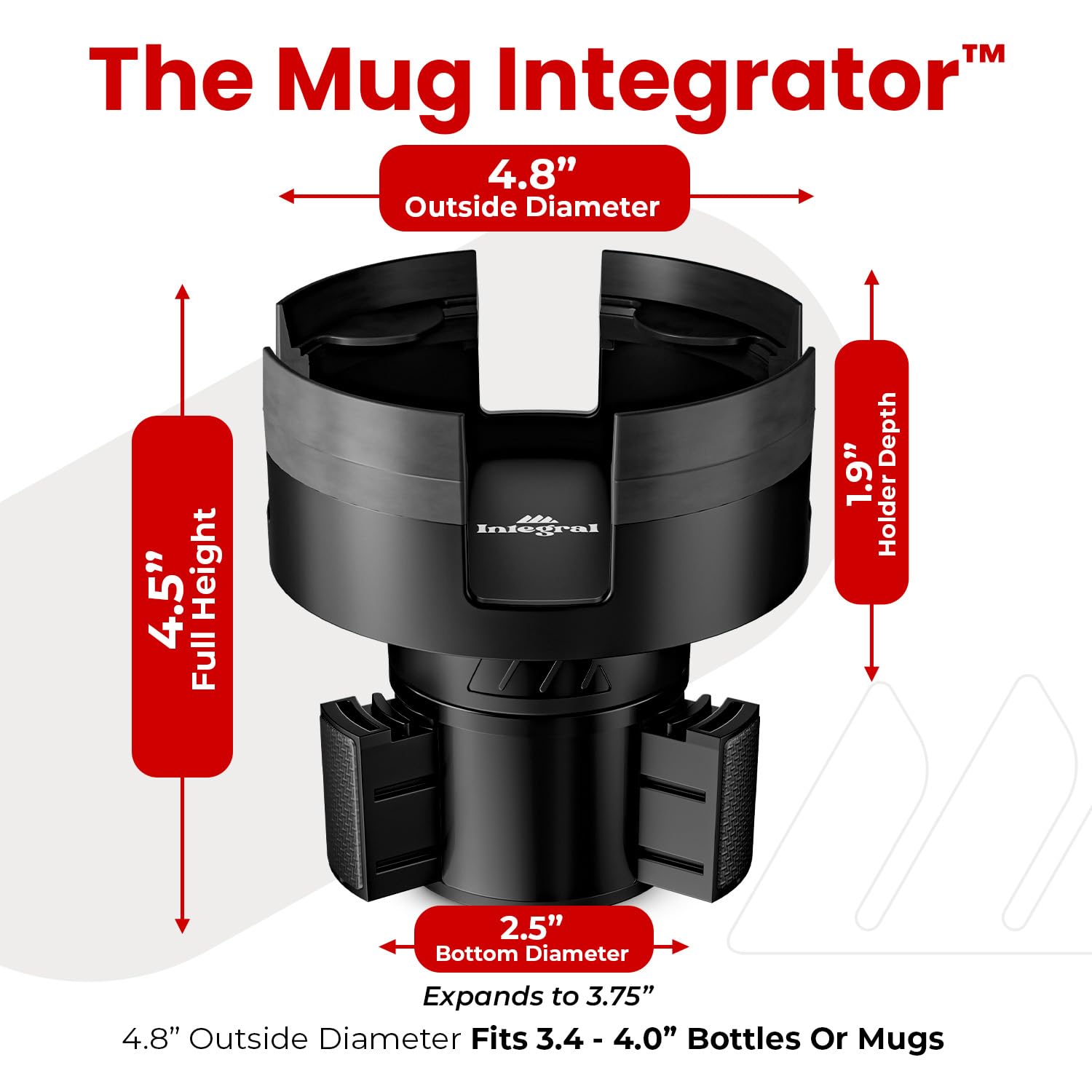 Essentially Engineered mug-integrator adjustable-base offering customizable fit to prevent spills.