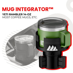 14oz YETI Rambler mug fit via Integral Mug Integrator for easy reach.