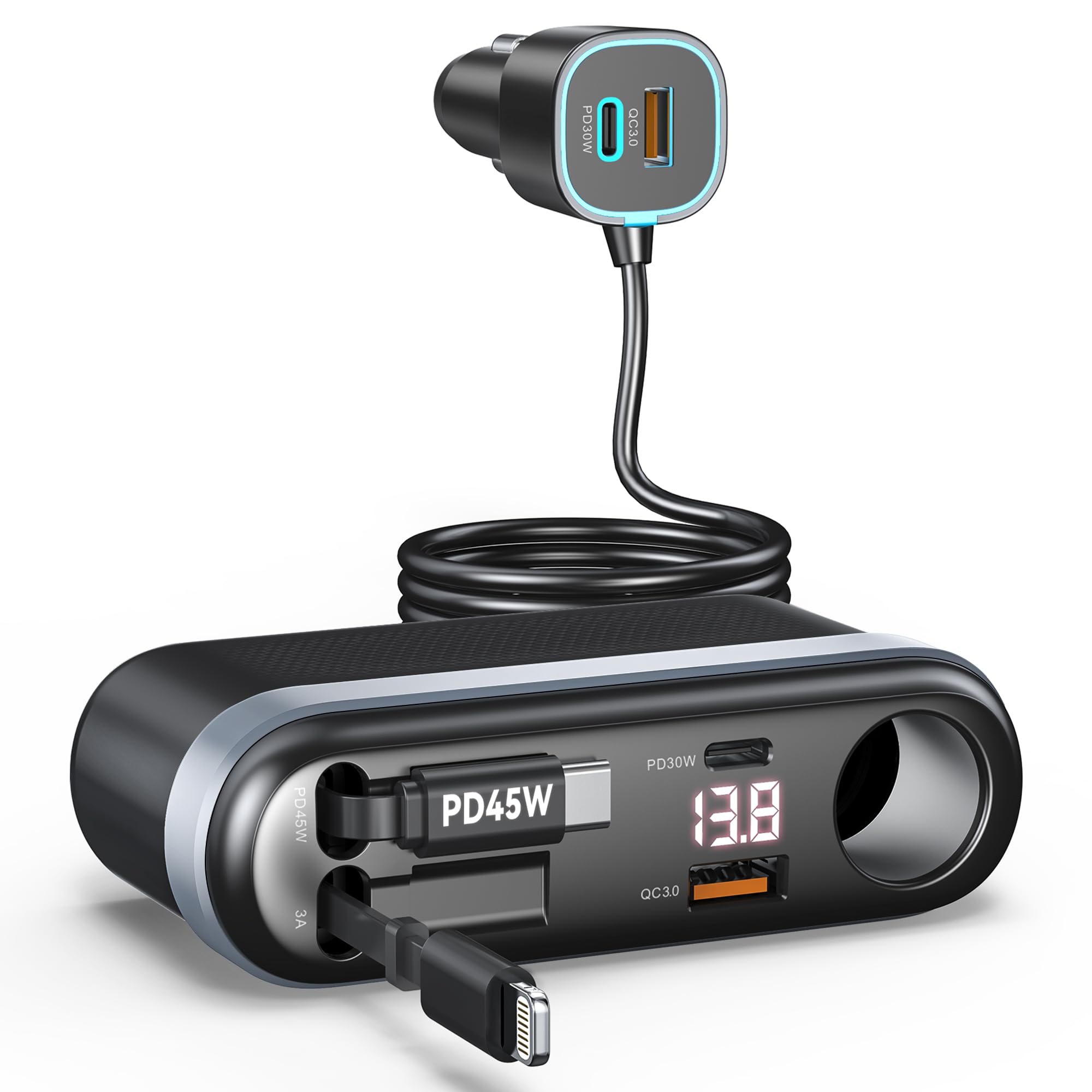 Estbuc 7-in-1 295W cigarette-lighter splitter powers multiple devices on the road