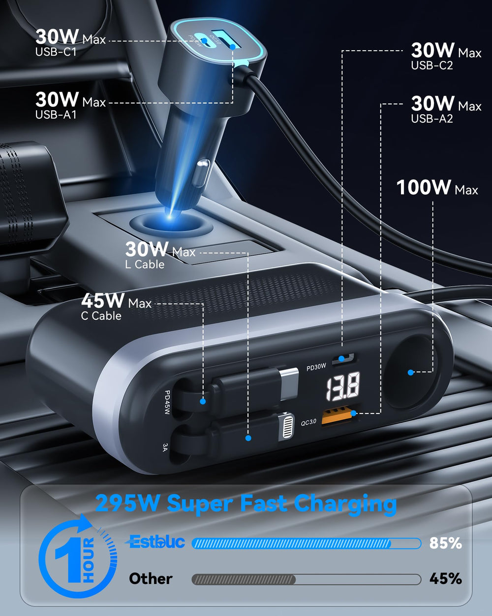 Estbuc Lightning 30W retractable cable for quick iPhone charging in transit