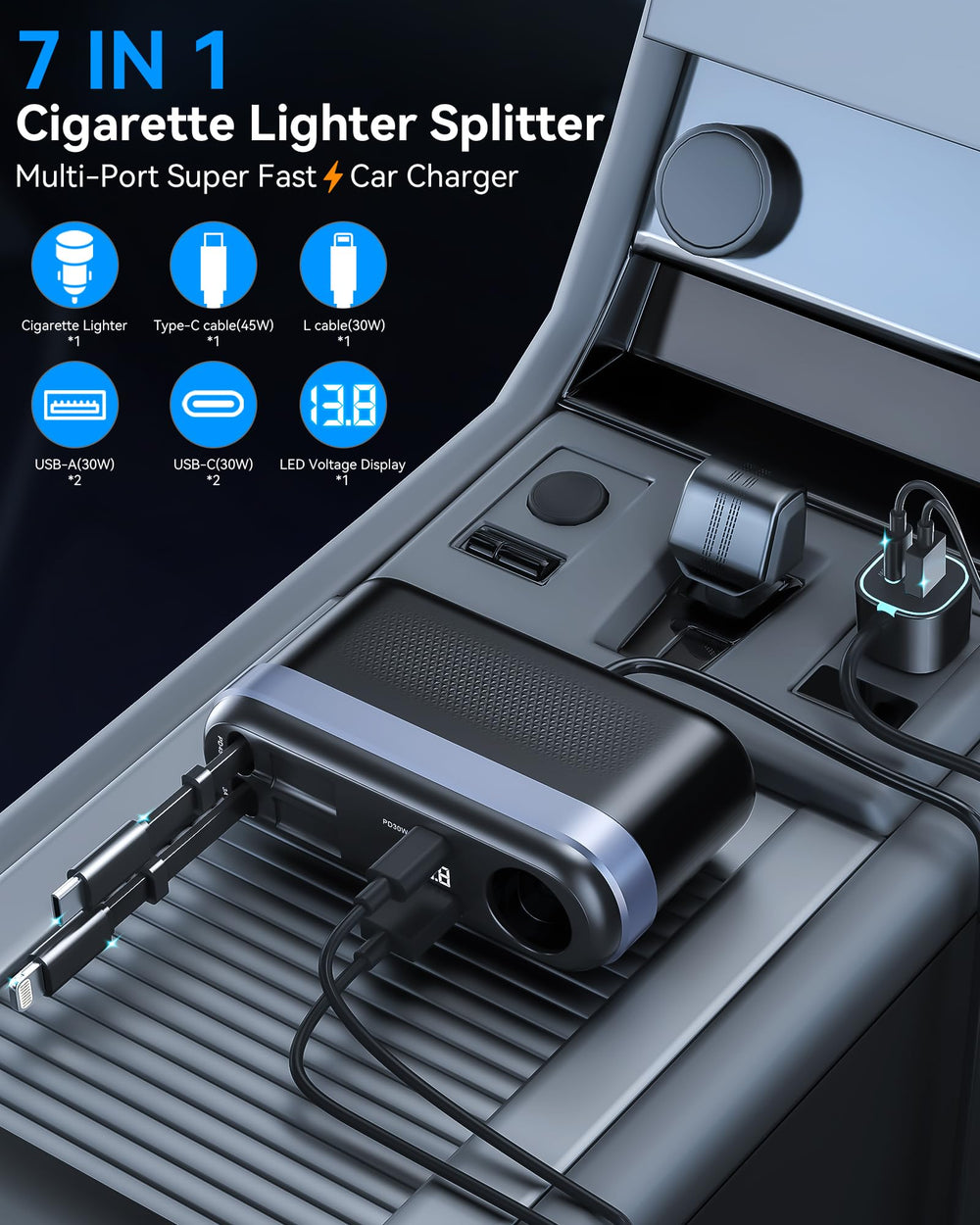 Estbuc USB-C 45W retractable cable ready for fast charging in cars