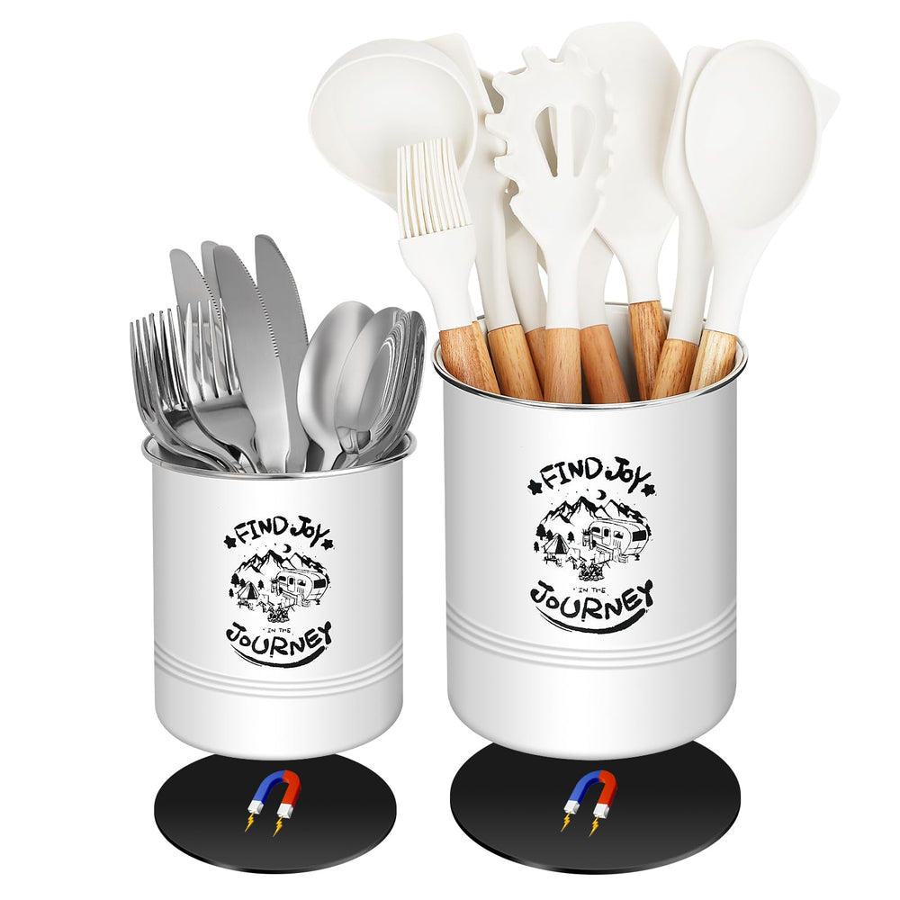 ESUDNT magnetic RV utensil holder on counter keeps utensils secure during travel.
