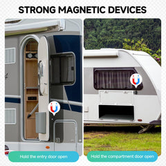ESUDNT RV magnetic door catch mounted on door demonstrates easy one-handed use.