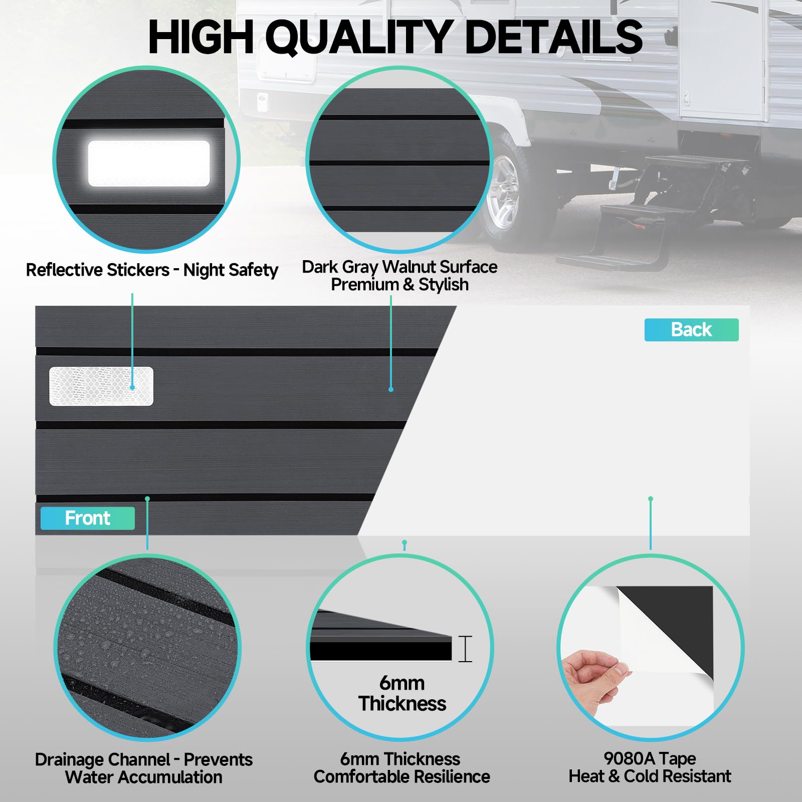 ESUDNT RV Step Covers anti-slip groove surface boosts traction on wet or dry steps.