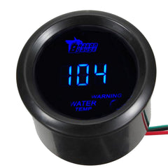 ESUPPORT car 2-inch digital water temperature gauge front view with blue LED illumination for clear night visibility.