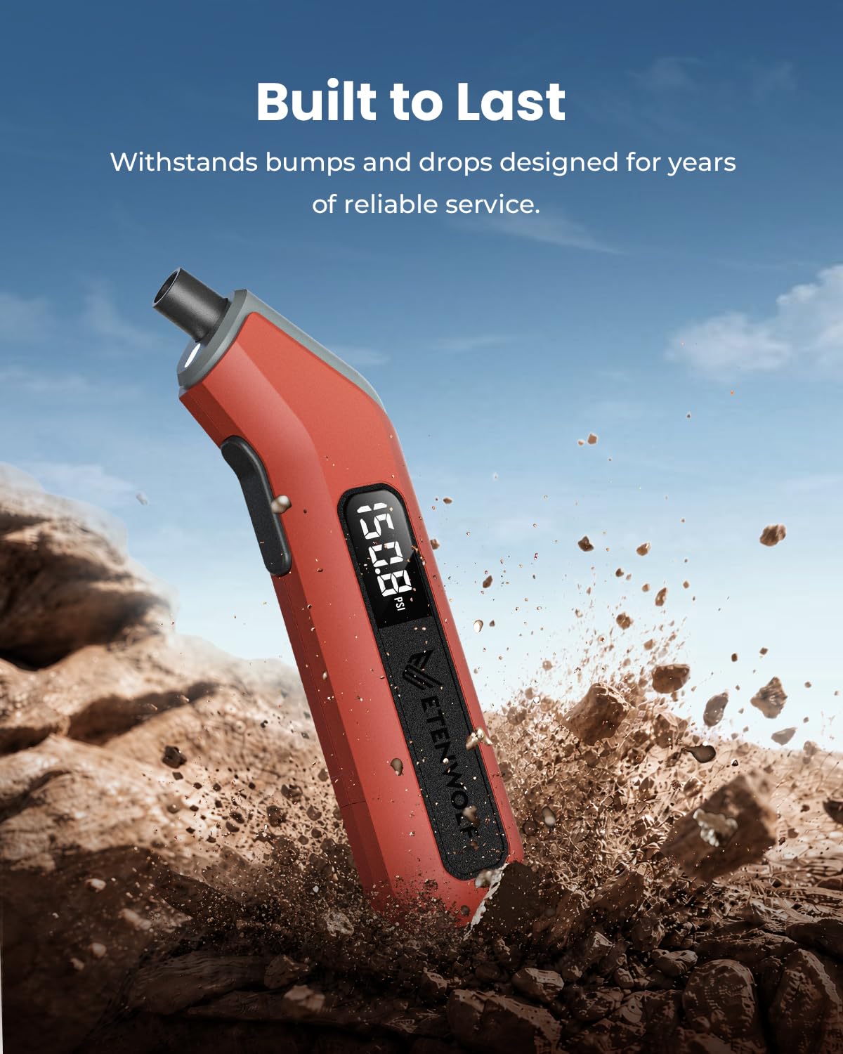 ETENWOLF T300 checking RV tire pressure showing high-range capability