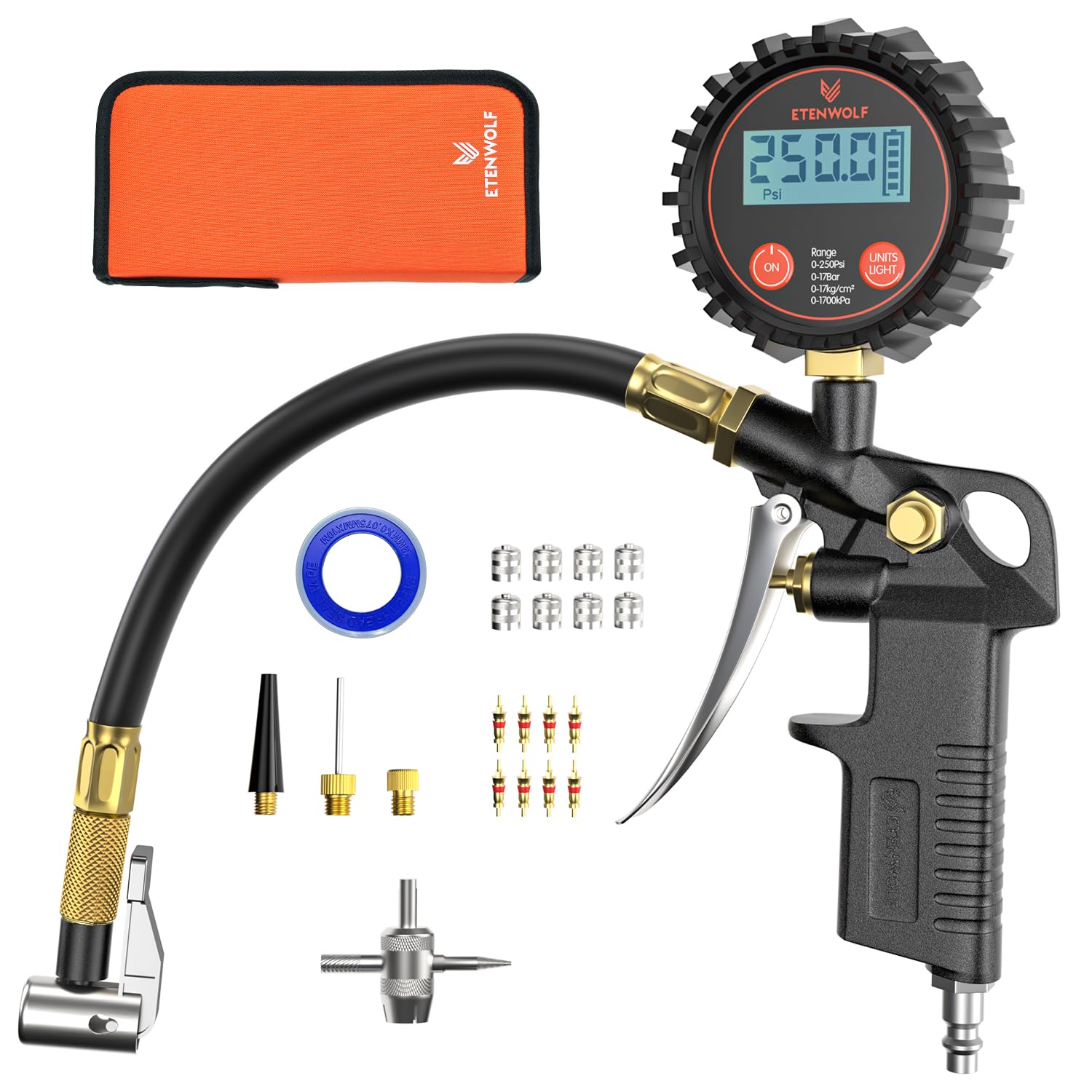ETENWOLF T500 digital display shows precise PSI reading.